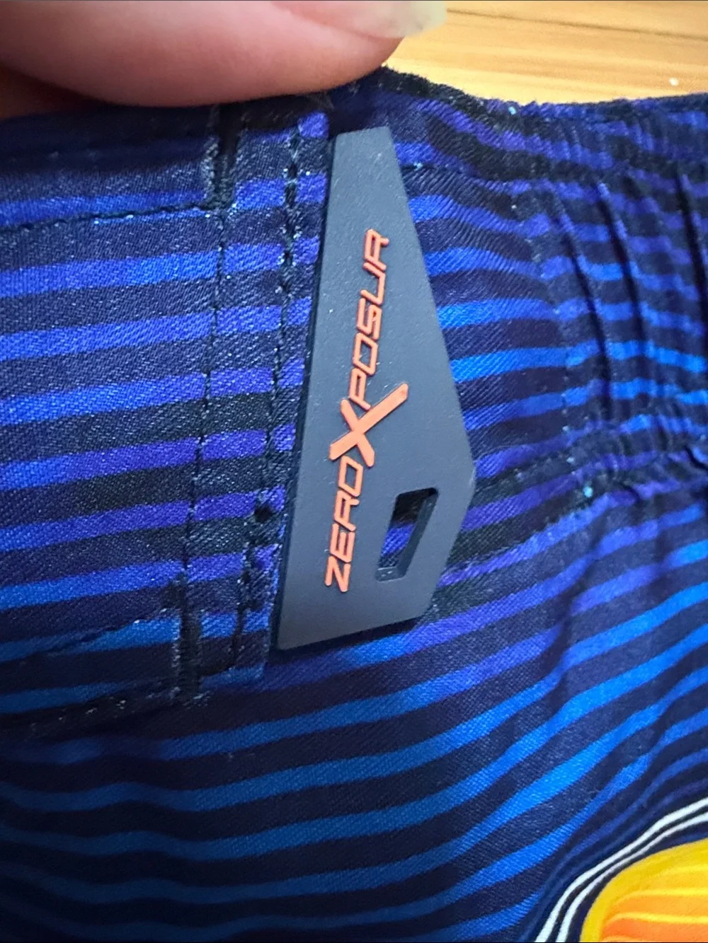 ZeroXposur Blue Tropical Shark Swim Trunks with Orange Drawstring 14/16